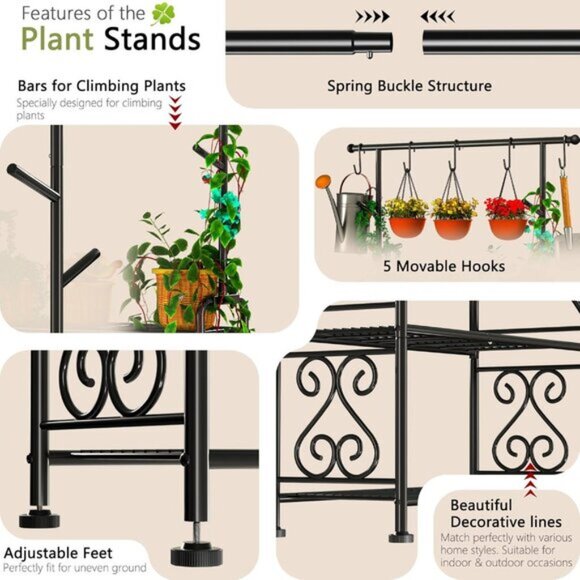 Amazon.com: GIOTORENT Plant Stand Indoor, 3-Tier Heavy Duty  New 3-Tier Outdoor Plant Stand, Heavy Duty Metal Shelf with Hooks for 14+ Plants